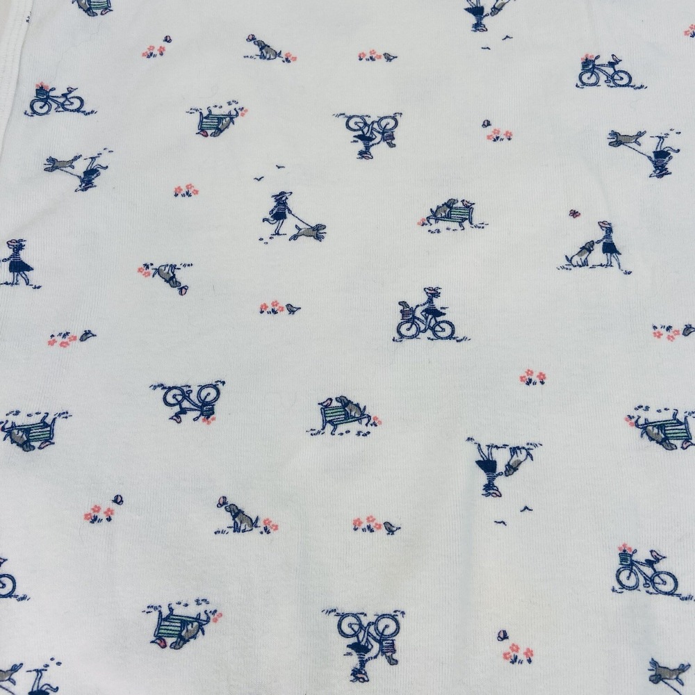 Carters Baby Blanket White Girl On Bike Dog Park Bench Pink Flowers Lovey Cotton